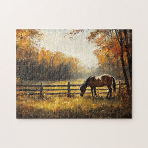 Horse in the Field Golden Hour Painting Jigsaw Puzzle