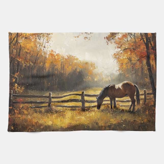Horse in the Field Golden Hour Painting Tea Towel (Horizontal)