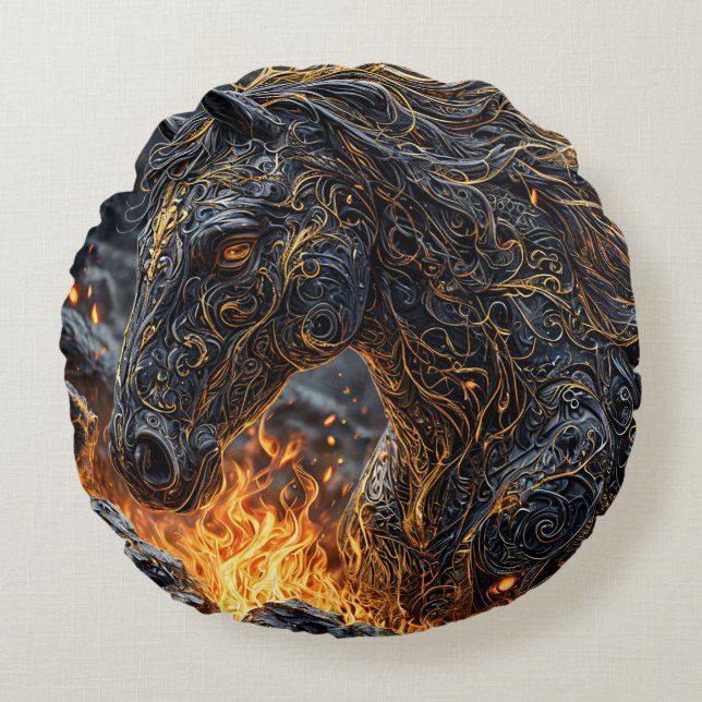 Horse in the fire round cushion (Front)