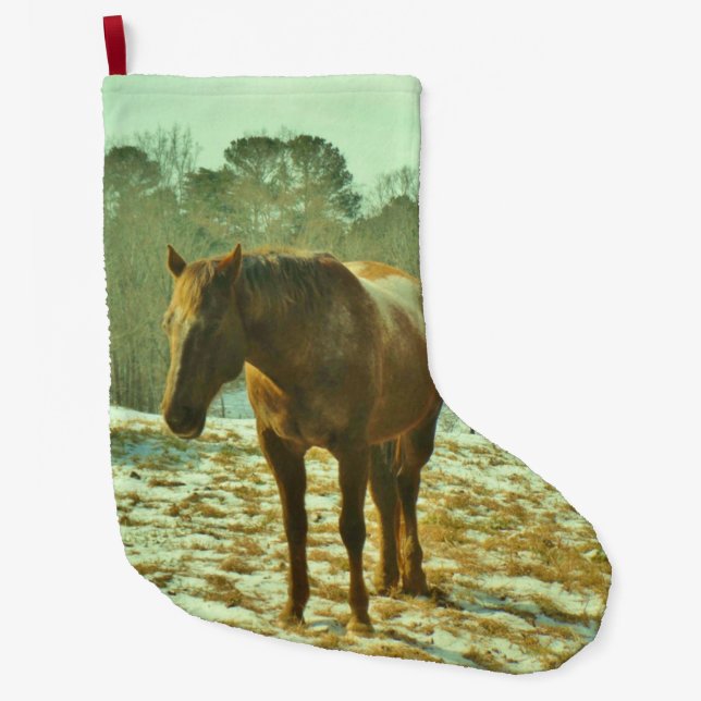 Horse in the Snow Large Christmas Stocking (Front)