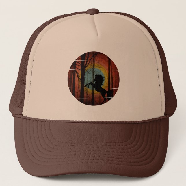 HORSE IN THE WOODS FOREST TRUCKER HAT (Front)