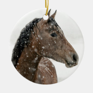 Horse in Winter Ceramic Ornament