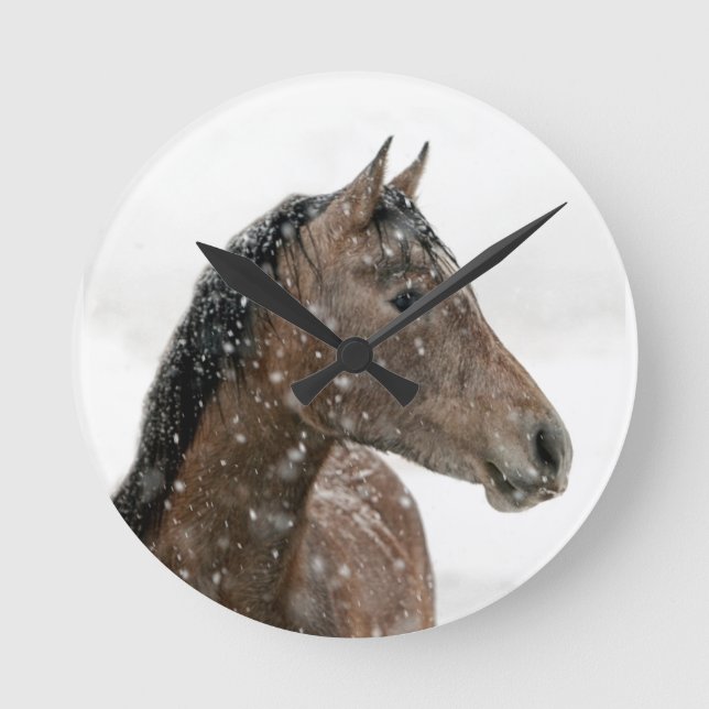 Horse in winter round clock (Front)
