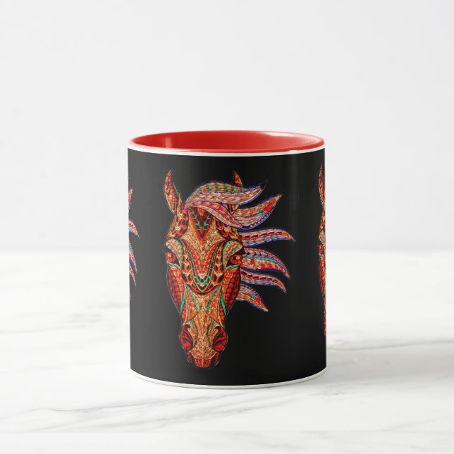 Horse jewel colourful cowgirl black brown red mug (Center)