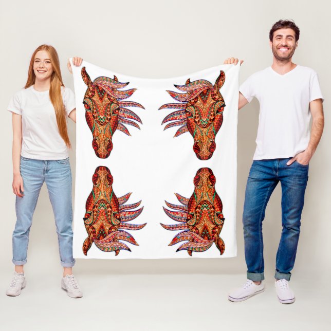 Horse jewel colourful cowgirl brown white red fleece blanket (In Situ)