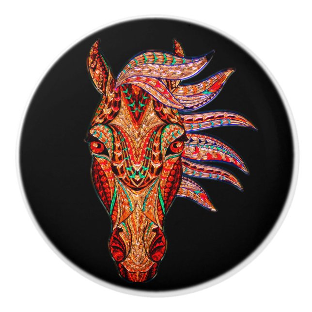 Horse jewel look mosaic colourful cowgirl  ceramic knob (Front)