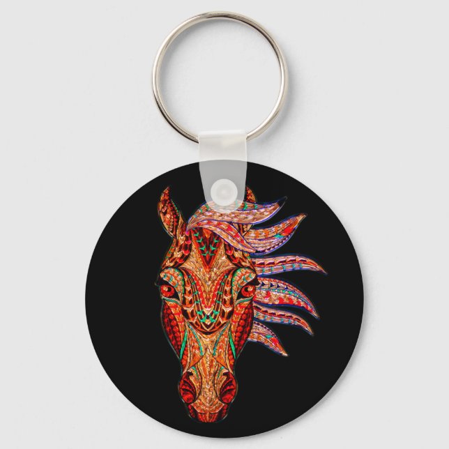 Horse jewel mosaic colorful cowgirl equestrian key ring (Front)