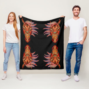 Horse jewel mosaic colourful cowgirl black brown fleece blanket