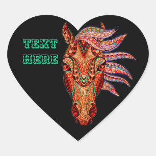 Horse jewel mosaic colourful cowgirl black brown  heart sticker