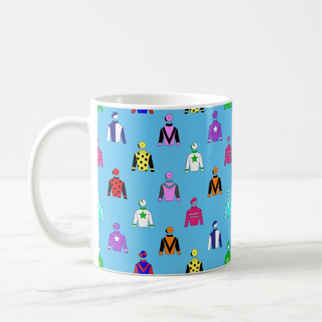 Horse Jockey Silks Pattern on Blue Coffee Mug (Left)