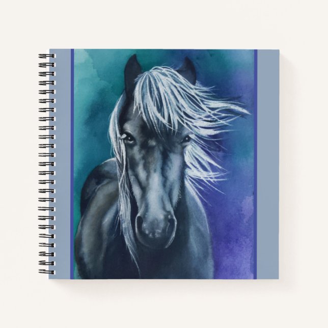 Horse Journal Watercolor Boho Chic Custom Notebook (Front)