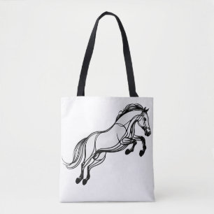 Horse Jump Black And White Doodle Tote Bag