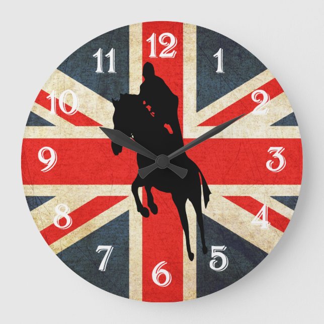 Horse Jumper Union Jack Flag Wall Clock (Front)