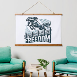 Horse Jumping Over the Freedom Wall Hanging Tapestry