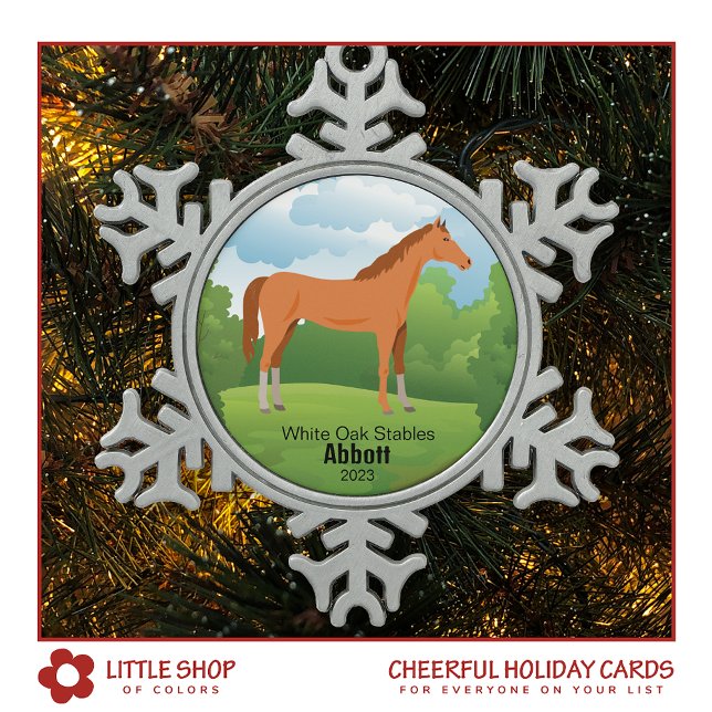 Horse Keepsake with Customisable Breed and Text Snowflake Pewter Christmas Ornament (Creator Uploaded)