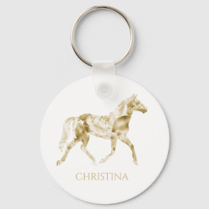 Horse Keychain Personalised Gold Floral