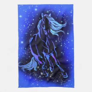 Horse Kitchen Towel Running In Blue Starry Night 