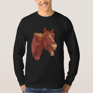 Horse Laughing Teeth Face Horse Silhouette Riding T-Shirt