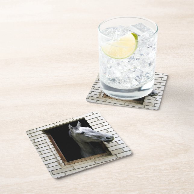 Horse Looking Out The Window Square Paper Coaster (Insitu)