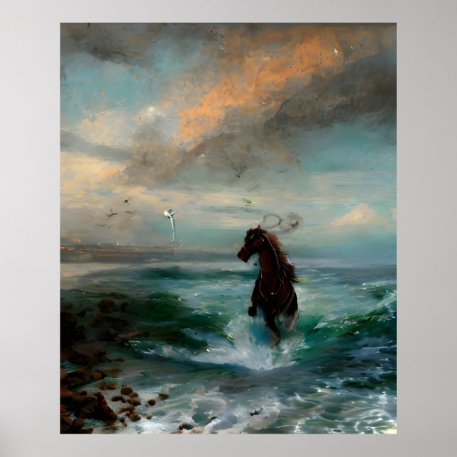 Horse loose in the sea Impressionism  Poster (Front)
