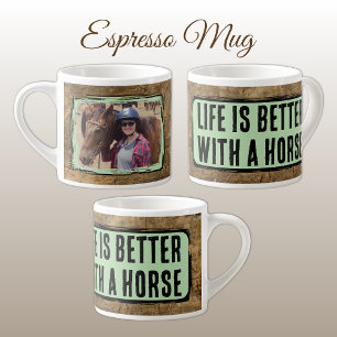 Horse lover 1 photo faux wood black green espresso cup