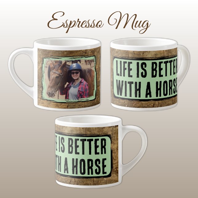 Horse lover 1 photo faux wood black green espresso cup (Creator Uploaded)