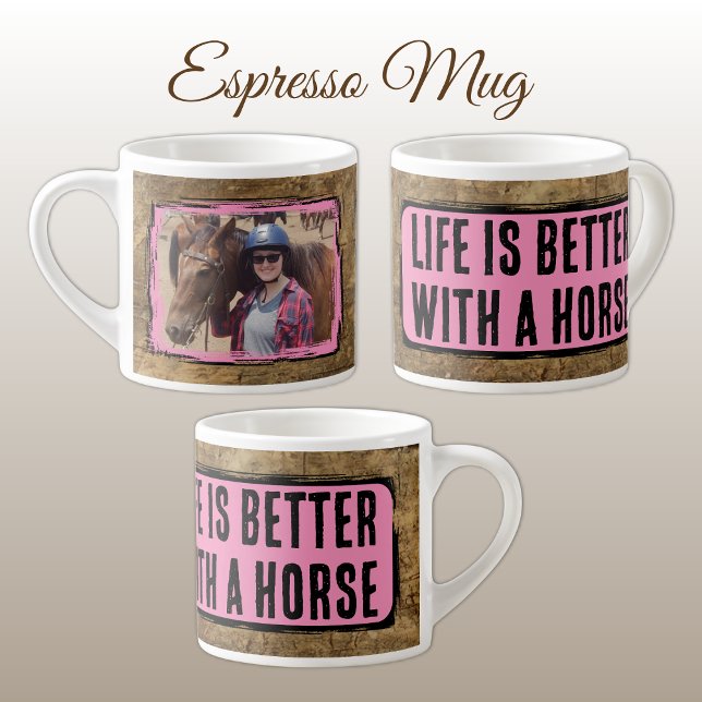 Horse lover 1 photo faux wood black pink espresso cup (Creator Uploaded)