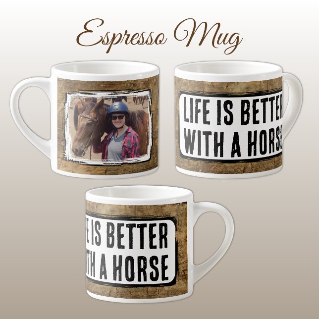 Horse lover 1 photo faux wood black white espresso cup (Creator Uploaded)