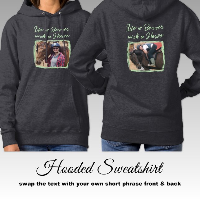 Horse lover 2 photo equestrian green grey hoodie (Creator Uploaded)