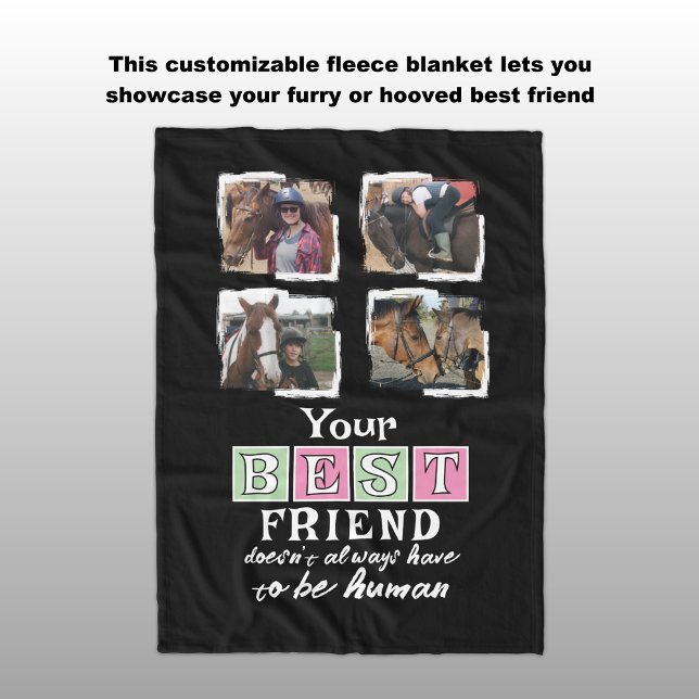 Horse lover 4 photo best friend black pink green fleece blanket (Creator Uploaded)