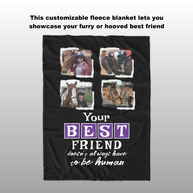 Horse lover 4 photo best friend black purple fleece blanket (Creator Uploaded)