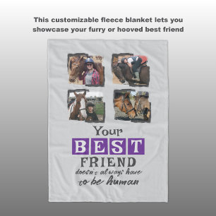 Horse lover 4 photo best friend grey purple fleece blanket