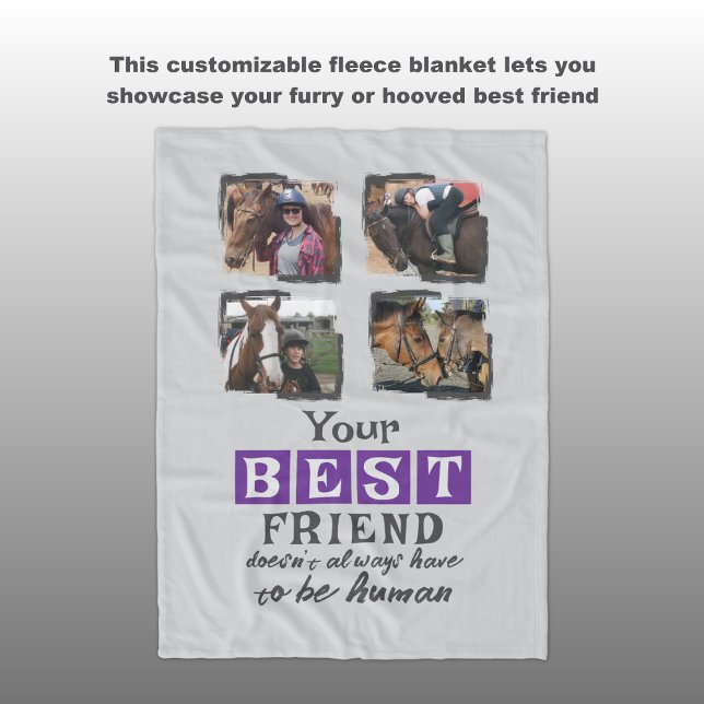 Horse lover 4 photo best friend grey purple fleece blanket (Creator Uploaded)