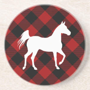 Horse Lover Buffalo Plaid Farmhouse Coaster
