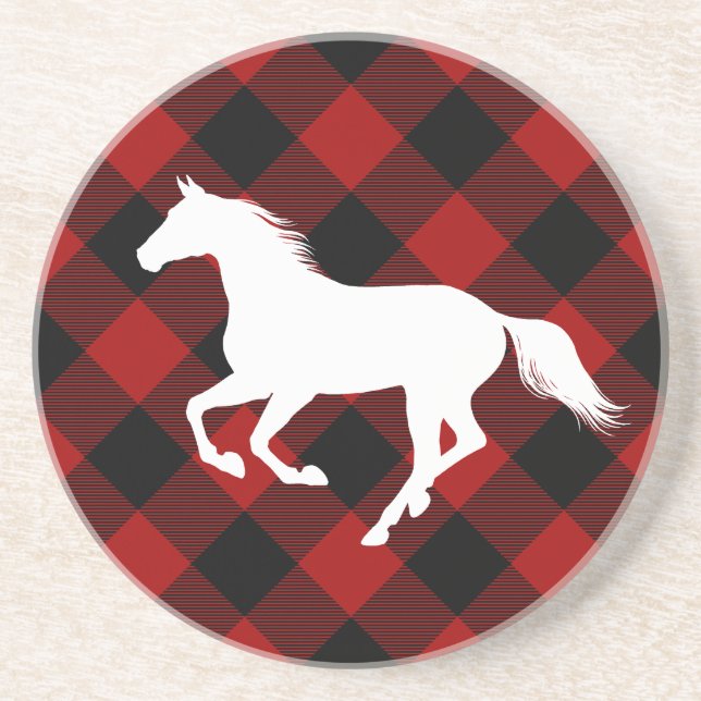 Horse Lover Buffalo Plaid Farmhouse Coaster (Front)