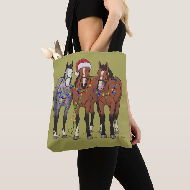 Horse Lover Christmas Animal Farm Animal Lover Tote Bag (Close Up)