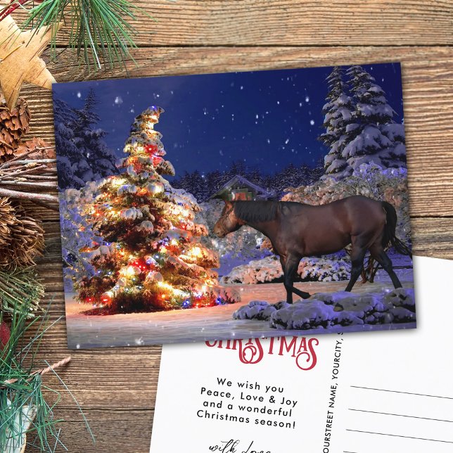 Horse lover Christmas tree Silent night Postcard (Creator Uploaded)