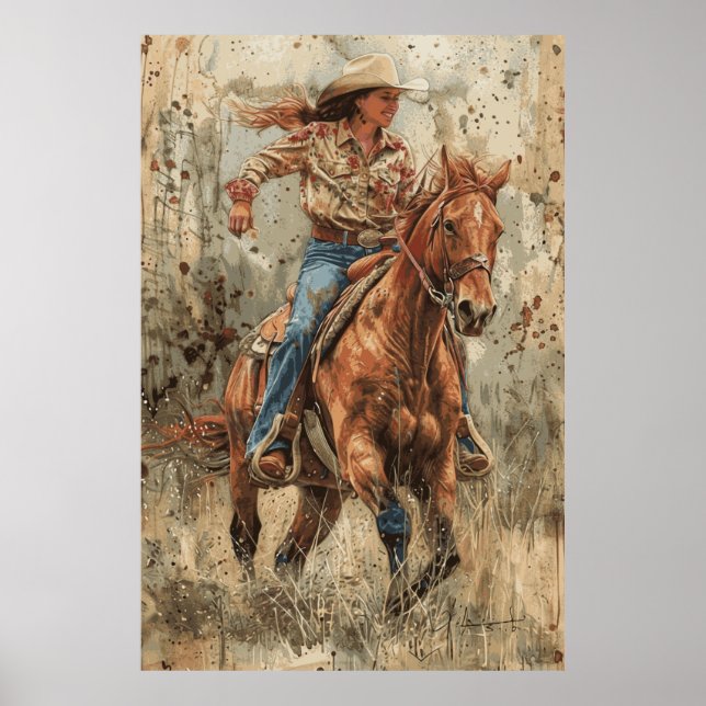 Horse Lover Cowgirl Art Poster (Front)