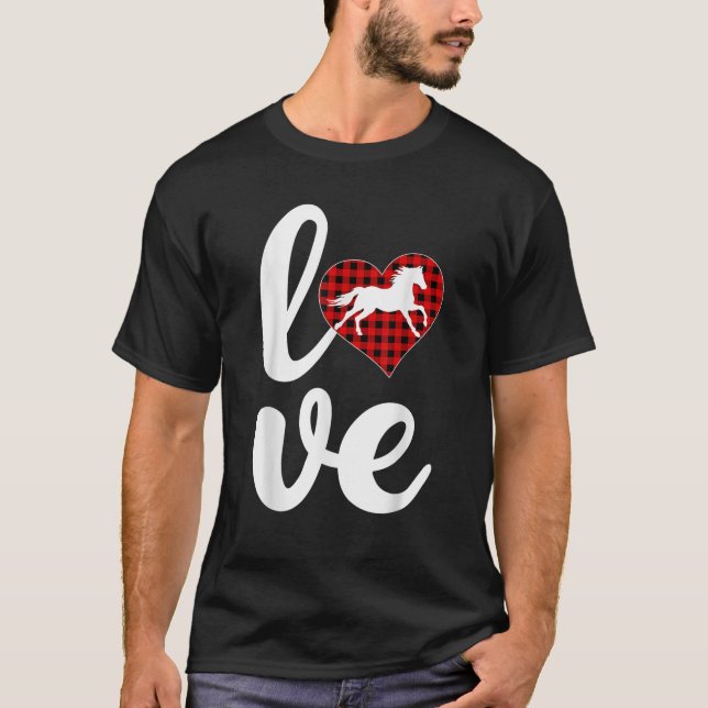 Horse Lover Funny Buffalo Plaid Love Horse Valenti T-Shirt (Front)