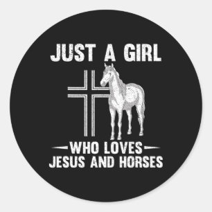 Horse Lover Jesus Devotee Equestrian Girls Women H Classic Round Sticker