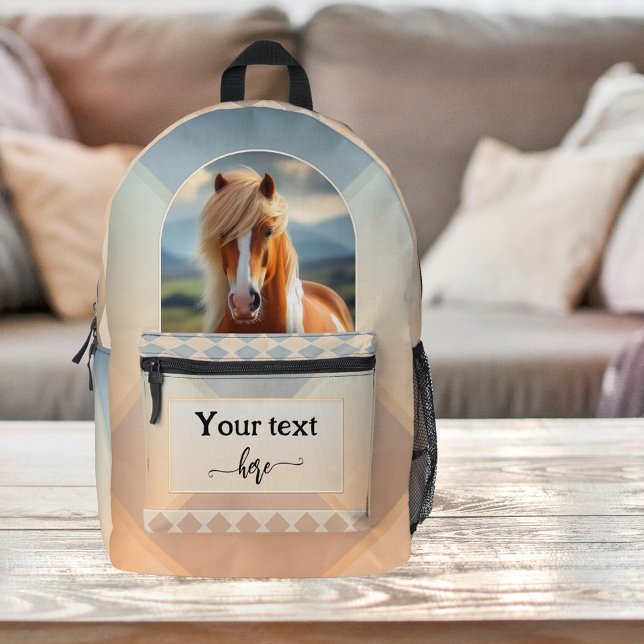 Horse Lover Modern Art Printed Backpack (Backpack featuring a modern design with a painting of a horse on earth and sky tones)