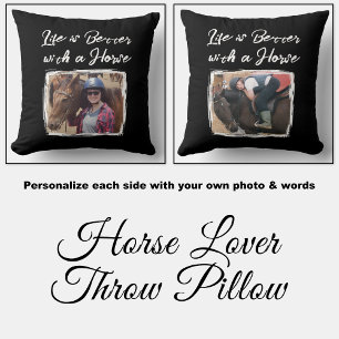 Horse lover photo black white cushion