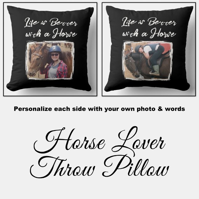 Horse lover photo black white cushion (Creator Uploaded)