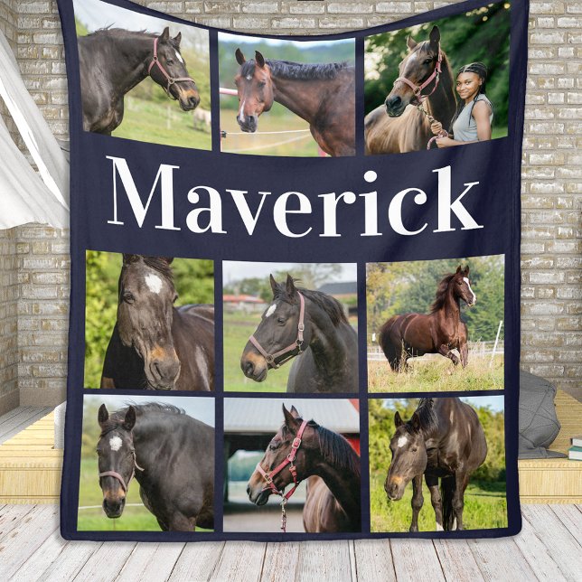 Horse Lover Photo Collage Custom Equine Pictures Fleece Blanket (Creator Uploaded)