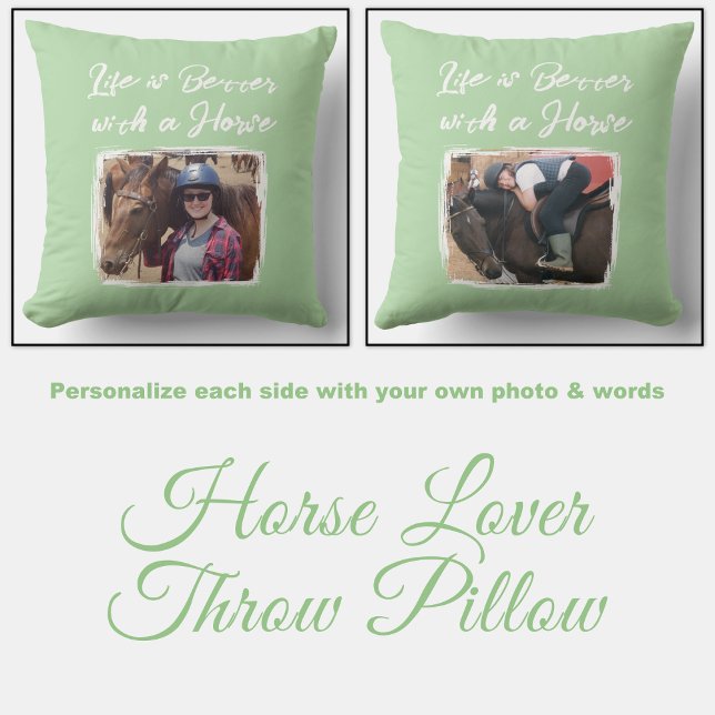 Horse lover photo pink green cushion (Creator Uploaded)