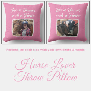 Horse lover photo pink white cushion