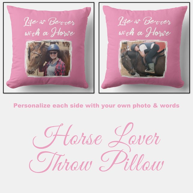 Horse lover photo pink white cushion (Creator Uploaded)