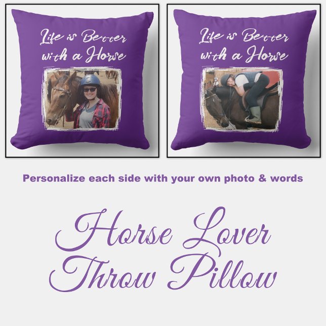 Horse lover photo purple white cushion (Creator Uploaded)