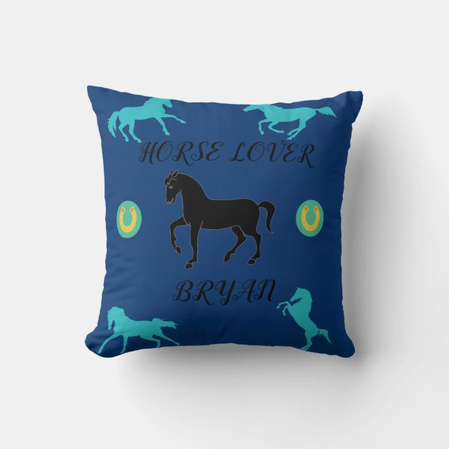 Horse Lover throw pillow with personalised name. (Front)