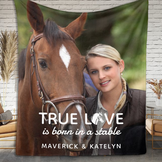 Horse Lover True Love Stable Custom Equine Photo Fleece Blanket (Creator Uploaded)